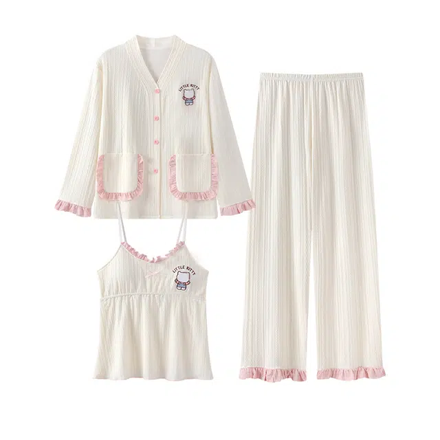 俞兆林 带胸垫甜美时尚卡通柔软舒适休闲可外穿家居服睡衣套装 女款 杏色