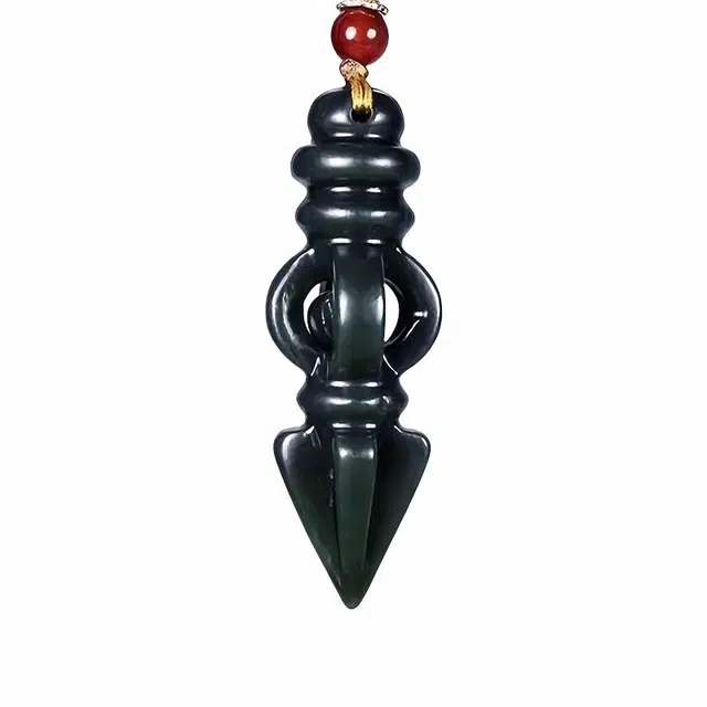 舒杰 复古民族风降魔杵项链 和田玉 青玉 男女同款情侣款