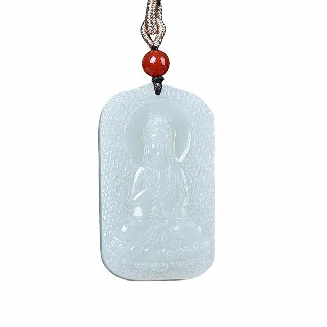 舒杰 本命年转运观音 和田玉项链 白玉/青白玉 男女同款情侣款