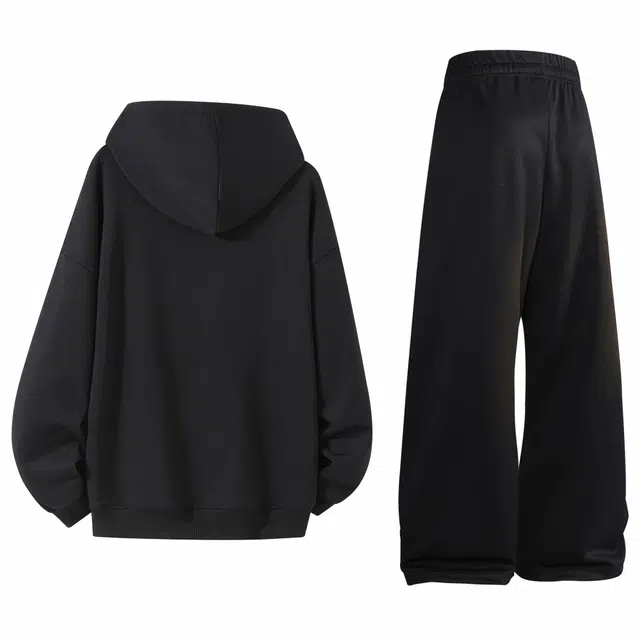 吾皇猫 美式百搭宽松长袖上衣复古简约长裤休闲运动套装 男女同款