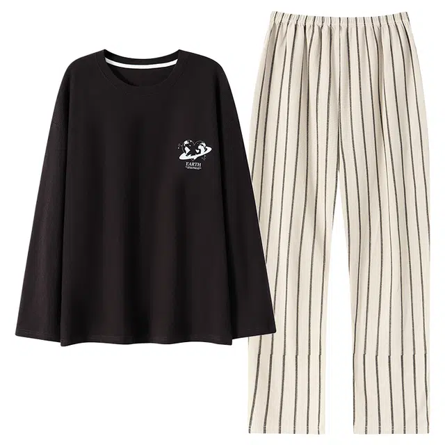 好福份 圆领简约长袖可外穿长裤睡衣套装 男女同款