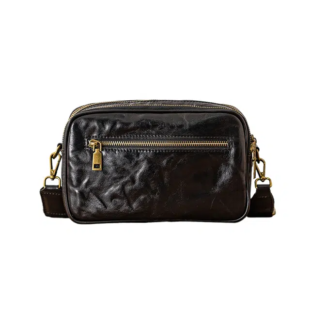 后步 小众设计多功能褶皱休闲通勤百搭潮流 牛皮 单肩包 男款 多色