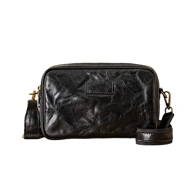 后步 小众设计多功能褶皱休闲通勤百搭潮流 牛皮 单肩包 男款 多色