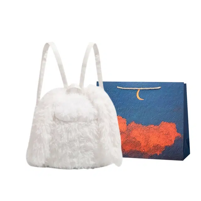 爱尔绅特 毛茸茸可爱兔子甜酷 毛绒 双肩包 常规 女款 白色