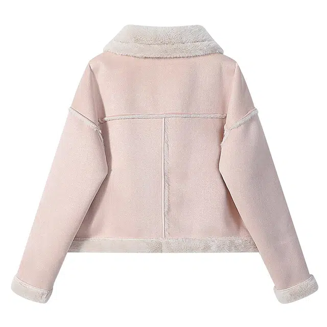 哒头下雨不愁 韩版秋冬麂皮绒皮毛一体短款保暖机车服夹克 女款