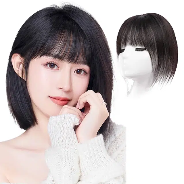 艾雪梦蝶形瑞士网法式刘海假发片女头顶真发全真人发补发蓬松增发量遮白发假发