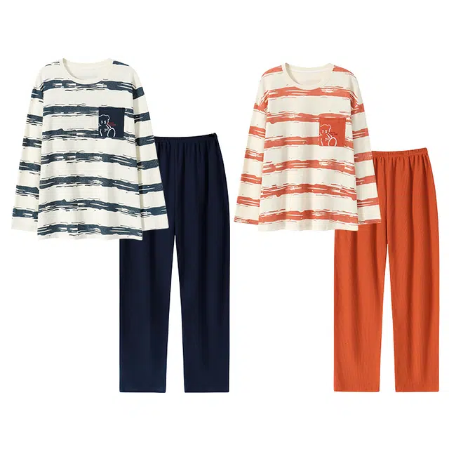 好福份 简约圆领长袖可外穿长裤睡衣套装 男女同款