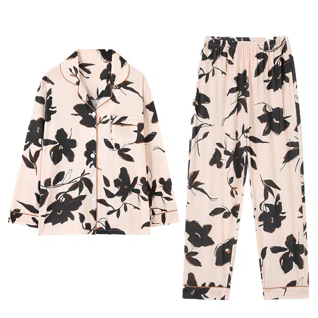 莫代尔 柔软舒适亲肤休闲简约经典家居服可外穿睡衣套装 女款 杏色