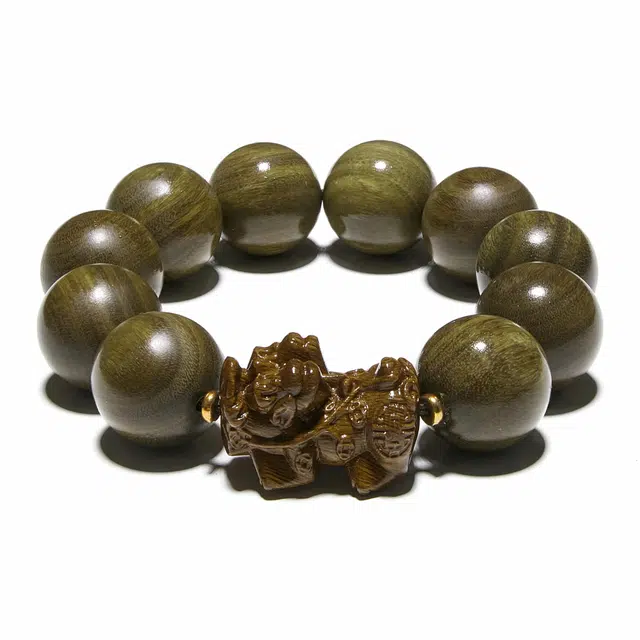 岁月静好 招财吞金兽貔貅串珠大颗粒雕刻民族风简约霸气文玩绕指柔 收藏级古色古韵盘玩 财源滚滚#好运 绿檀 手串 男女同款情侣款