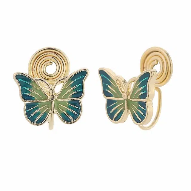 前方大荒野 林间漫飞森绿蝴蝶蚊香盘森系小清新浪漫优雅梦幻甜美可爱精致气质轻奢高级感日常通勤休闲百搭无耳洞可戴 合金 耳夹 女款