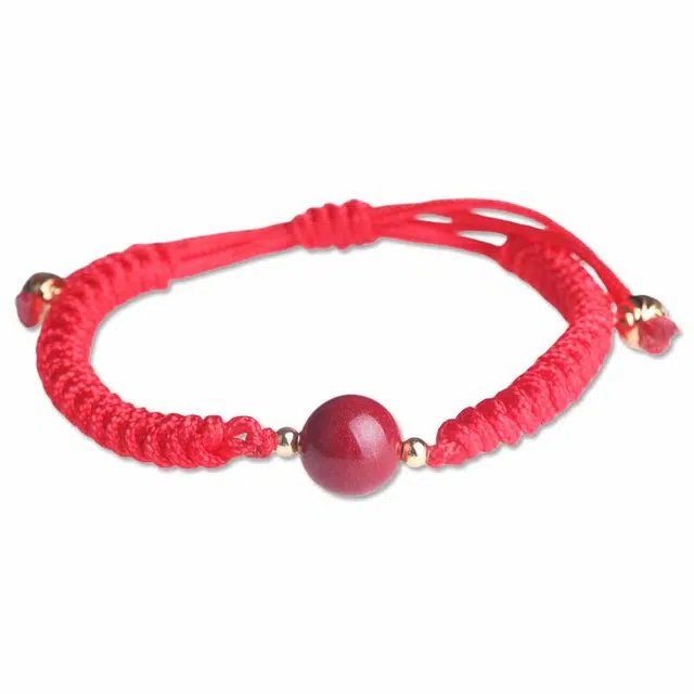 妍韵珠宝 小众设计本命年转运 护身符红色黑色编织可调节手绳 朱砂 玉石手链 男女同款情侣款
