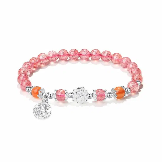 【好运连连 天天有钱花】 银千惠 新中式莲花财运莲莲手腕链国潮钱币八方来财手绳小众铜钱转运珠纳福首饰 水晶 手串 女款