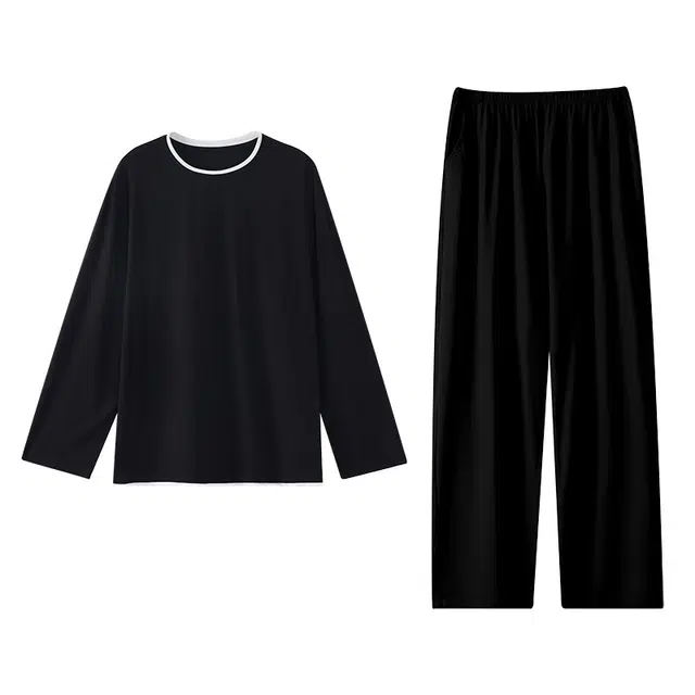 好福份 简约纯色圆领可外穿长袖长裤睡衣套装 男款 图片色