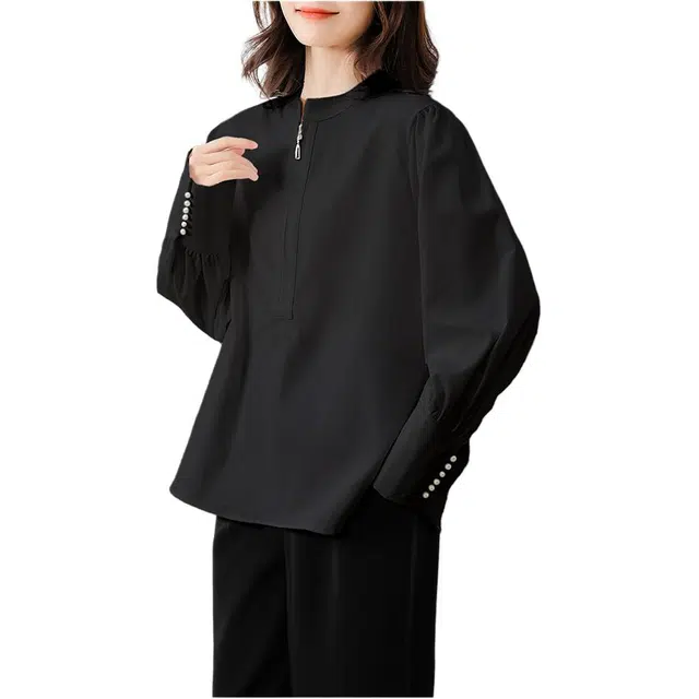 思蓓儿 极简风设计感圆领显瘦时尚气质减龄百搭长袖衬衫 女款