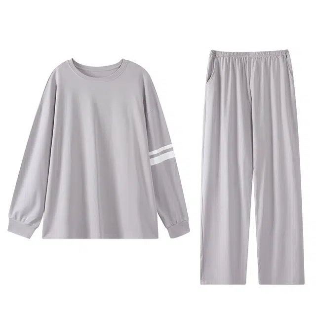 好福份 简约可外穿圆领套头长袖长裤睡衣套装 男款 图片色