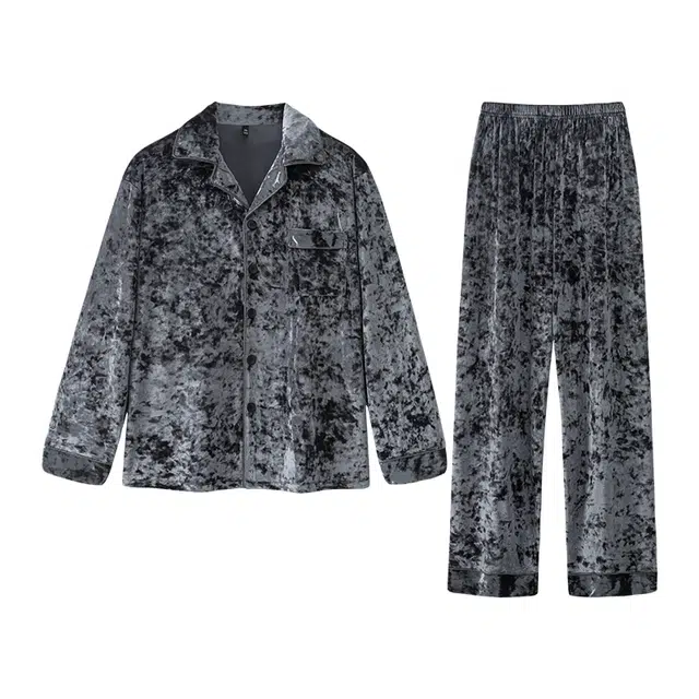 好福份 金丝绒长袖保暖舒适可外穿长裤睡衣套装 男款 图片色