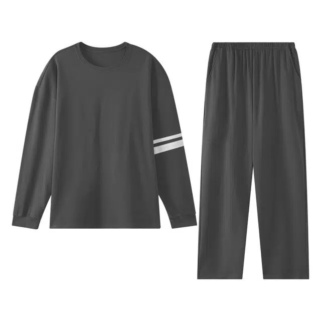 好福份 简约可外穿宽松纯色圆领套头长袖长裤睡衣套装 男款 图片色