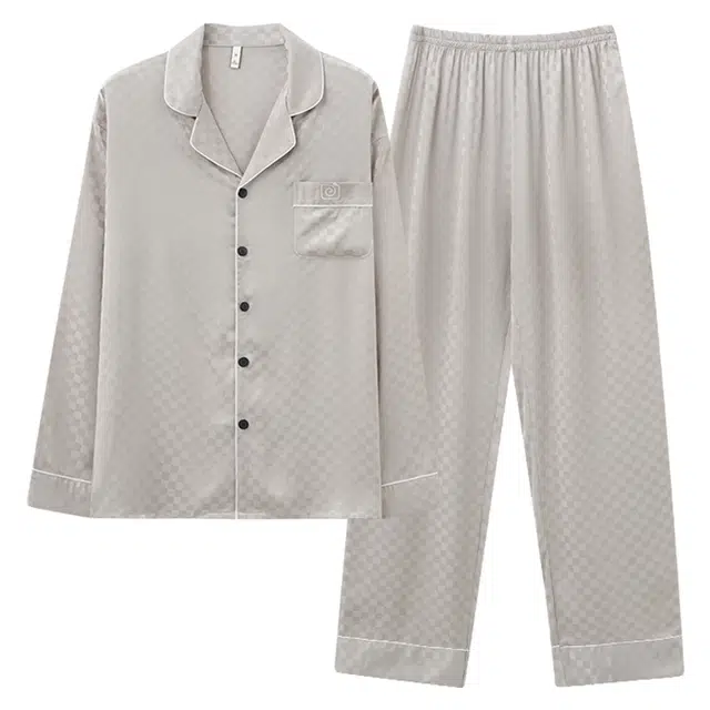 好福份 简约薄款透气舒适可外穿长袖长裤睡衣套装 男款 图片色