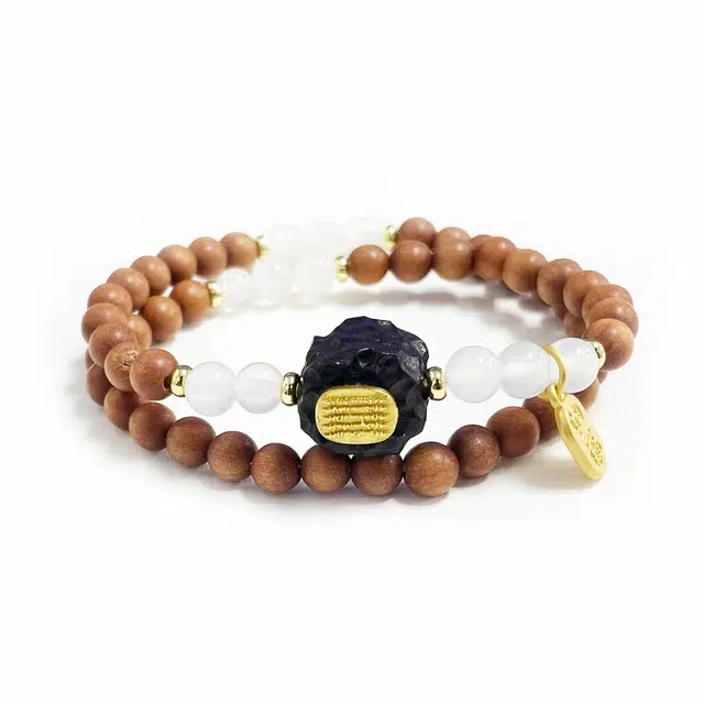 九隆古 过手留香 五条经文双圈叠戴手饰 招财纳福平安牌 国潮诸事顺遂有钱花文玩盘玩佛珠转运珠#好运 檀木 手串 男女同款情侣款