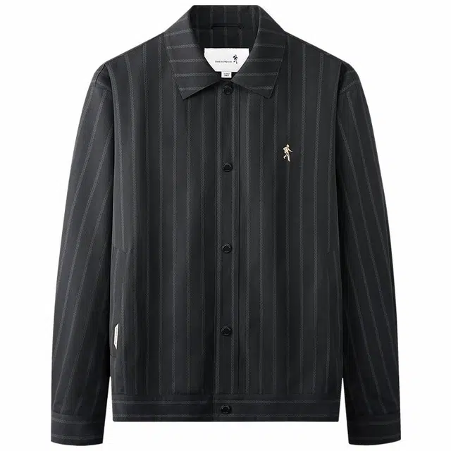 与狼共舞 都市通勤系列 潮流时尚条纹商务休闲翻领夹克外套 男款 黑色