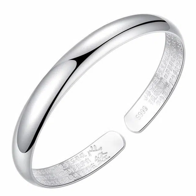 优态 光身凸面心经银镯子 开口心经 手环 手镯 男女同款情侣款