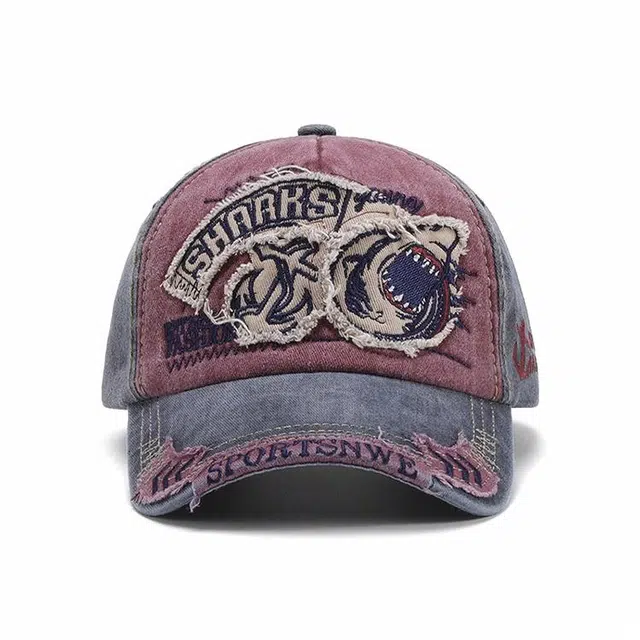 浪莎 字母贴布绣破洞五角户外运动出行弯檐 棉 鸭舌帽 男女同款情侣款