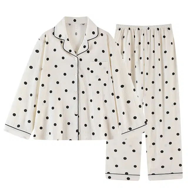 俞兆林 简约舒适翻领长袖上衣休闲长裤睡衣套装 女款 白色