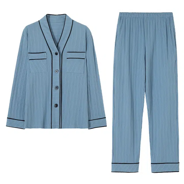 莫代尔 舒适柔软透气亲肤薄款休闲简约优雅时尚家居服可外穿睡衣套装 女款 天蓝色