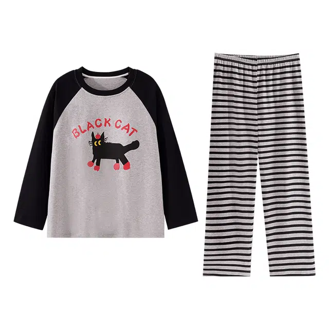 欧诗帛 可爱长袖休闲带胸垫甜美春秋季睡衣套装 女款 图片色