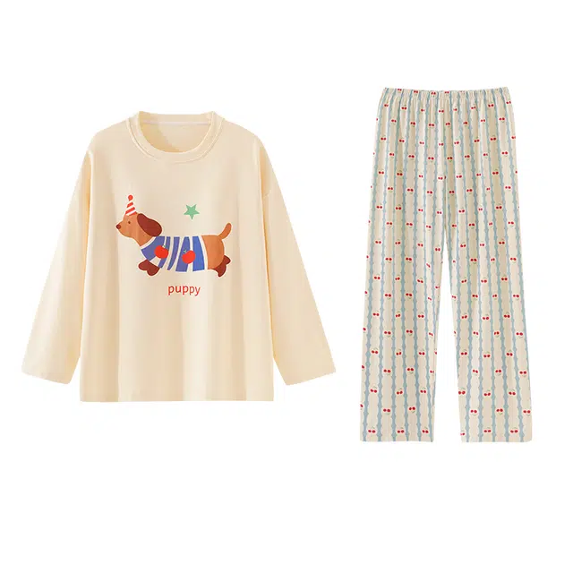 欧诗帛 可爱带胸垫高颜值长袖休闲甜美家居服睡衣套装 女款 图片色