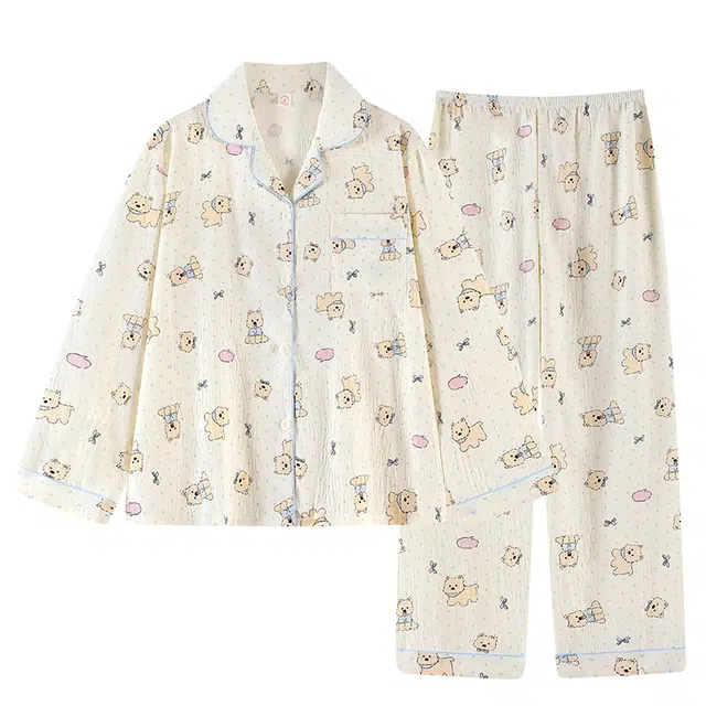 俞兆林 卡通开衫翻领长袖长裤休闲慵懒舒适家居服可外穿睡衣套装 女款 杏色