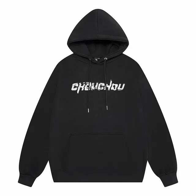 周同学 周杰伦简约纯色小众不规则个性字母印花连帽宽松套头加绒加厚防寒保暖无性别主义舒适长袖卫衣 男女同款