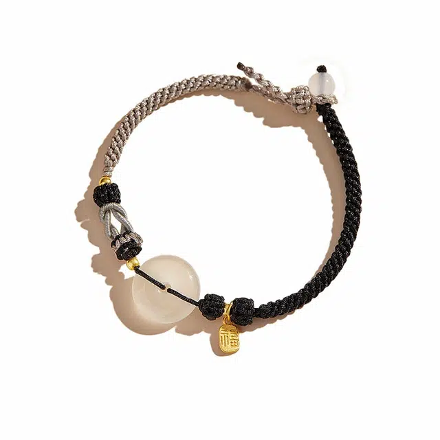 琉堇 新中式平安扣如意编织  国潮情侣圆满平安小众设计上岸手饰 送 玉髓 玉石手链 男女同款情侣款