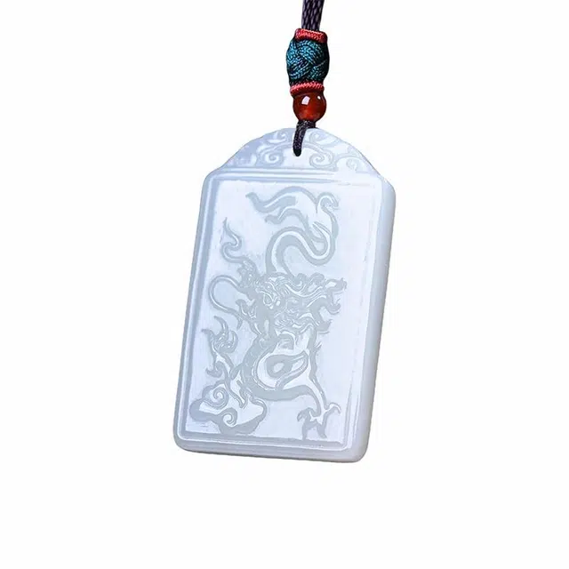 舒杰 经典设计本命年生肖龙牌 和田玉项链 白玉 男女同款情侣款