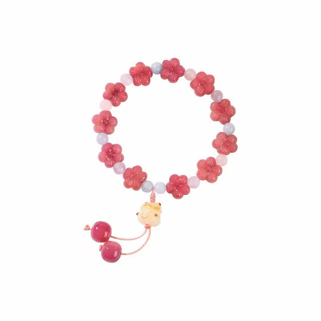 岁月静好 藕粉色甜美清雅婉约古韵编织绳可调节雕刻山茶花 温柔简约 正缘桃花水逆退散#好运 菩提根 手串 男女同款情侣款