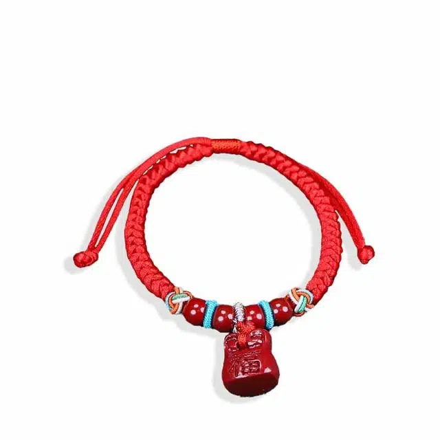 京华录 转运 鸿运当头 国潮复古风 福气满满学业有成 温柔气质感 精致 朱砂 玉石手链 男女同款情侣款