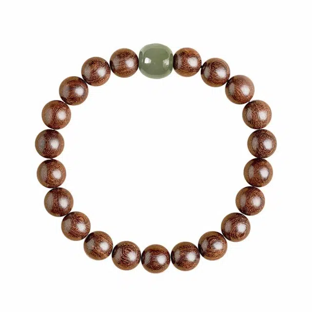 九隆古 单圈转运珠 复古文艺国潮佛珠盘玩手把件 和田玉 木作手串 男女同款情侣款 金丝檀木