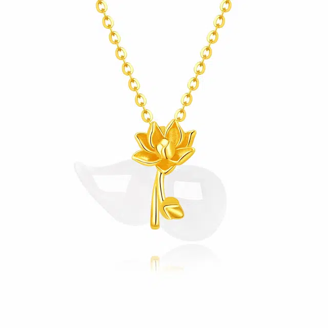 老凤祥 福禄莲莲 新中式国潮好运莲莲锁骨链十二花神#好运 玉髓 项链 女款