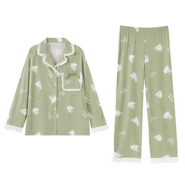 欧诗帛 休闲甜美可爱长袖可外穿家居服睡衣套装 女款 图片色