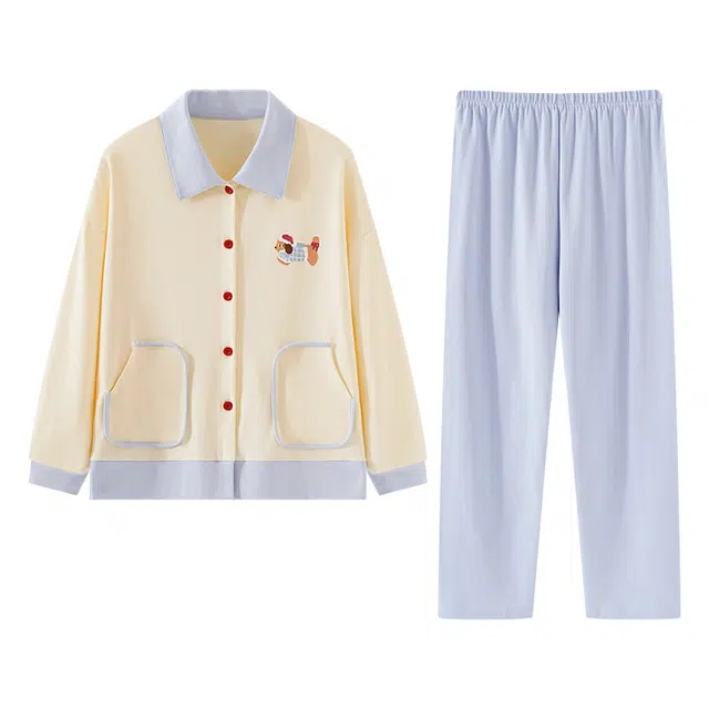 欧诗帛 可外穿可爱高颜值长袖休闲学生甜美长裤睡衣套装 女款 图片色