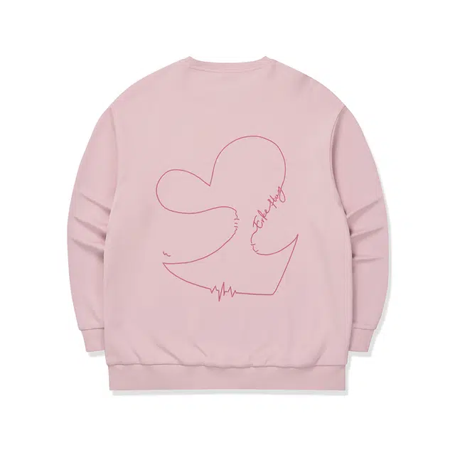 鸿星尔克 生活系列 熊抱爱意趣味字母爱心印花纯色宽松圆领套头卫衣 男款 糖粉色