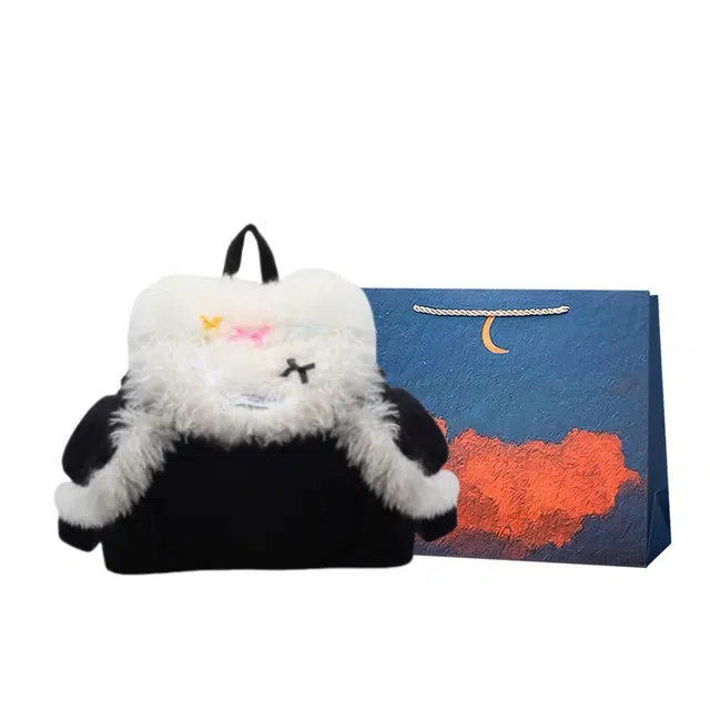 爱尔绅特 时尚撞色毛绒休闲旅游 条绒 双肩包 女款 多色