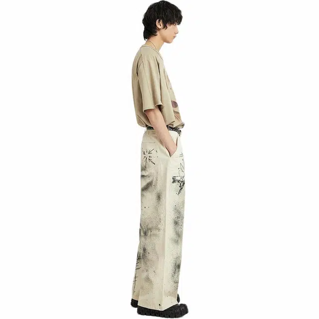 物理少年 百搭休闲宽松日系复古直筒牛仔裤 男女同款 米白色