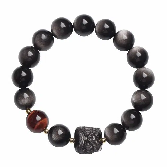 陌阡雪 八方来财 醒狮转运珠 新中式招财国潮百搭 事业有成手饰文玩串珠 潮流个性配饰 #好运 黑曜石 手串 男女同款情侣款