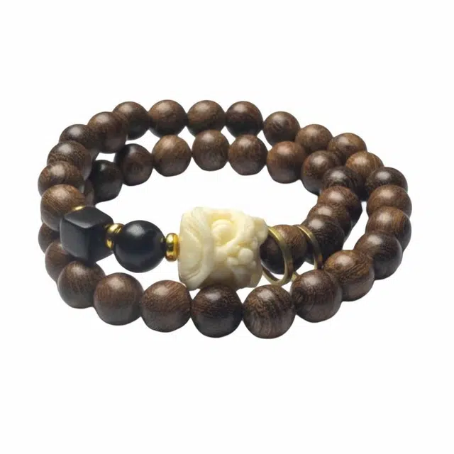 富珠汇 吉祥如意佛珠平安喜乐诸事顺利 新中式国风双层素圈招财纳福转运珠 好运 小众 檀木 手串 男女同款情侣款