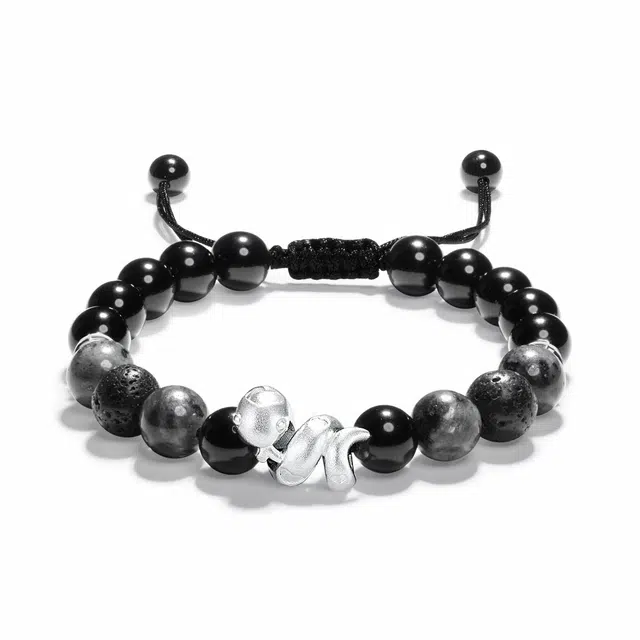 北隐 灵蛇缠绕蛇年本命年 招财如意转运珠 新中式纳福吉祥个性复古大气百搭 玛瑙 手链 男女同款情侣款