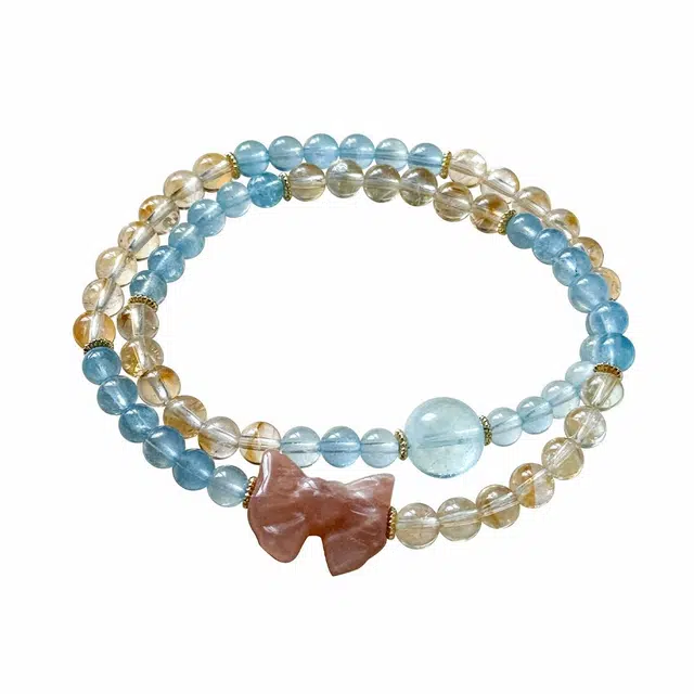 翠雅金楼 在逃公主蝴蝶结精致甜美小清新小众设计感双圈叠戴手饰 轻奢气质百搭 水晶 手串 女款