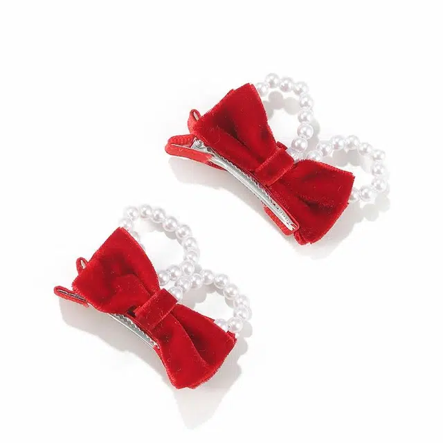 如花梦 红色丝绒儿童蝴蝶结 布艺 发夹 女款