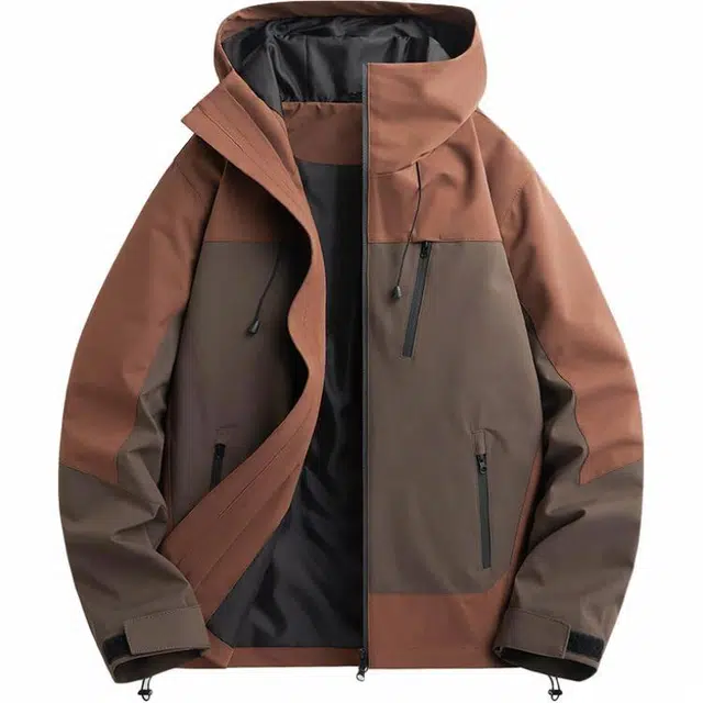 雅鹿  连帽宽松拉链门襟  防水防风防紫外线透气冲锋衣 男女同款 可可棕