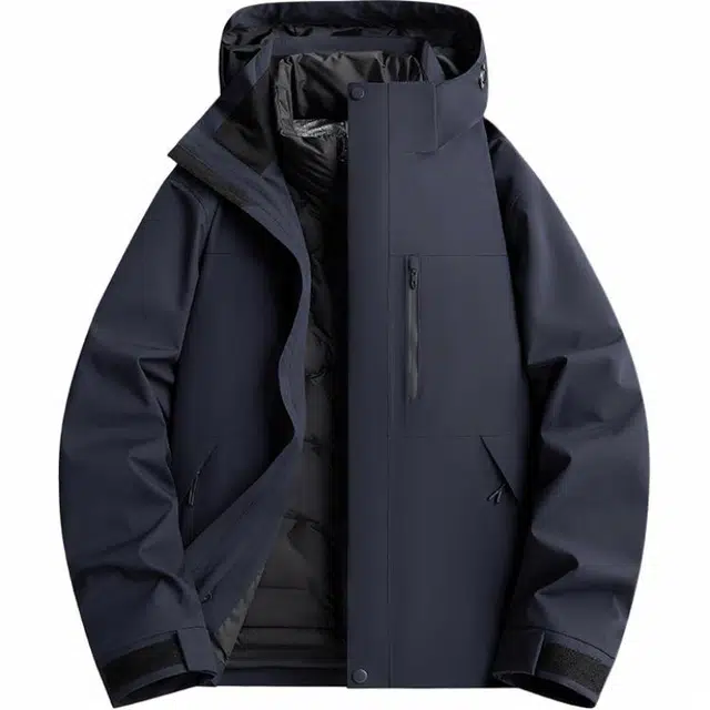 雅鹿  斜拉链宽松连帽  防水防风防紫外线透气耐磨保暖冲锋衣 男女同款 深蓝
